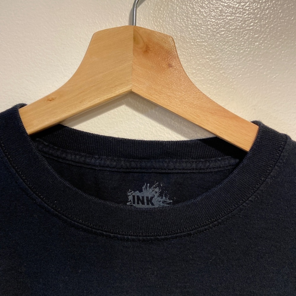 INK inc Black Short Slv Crew Neck Happy Halloween Graphic T-shirt Mens S (Tag L)